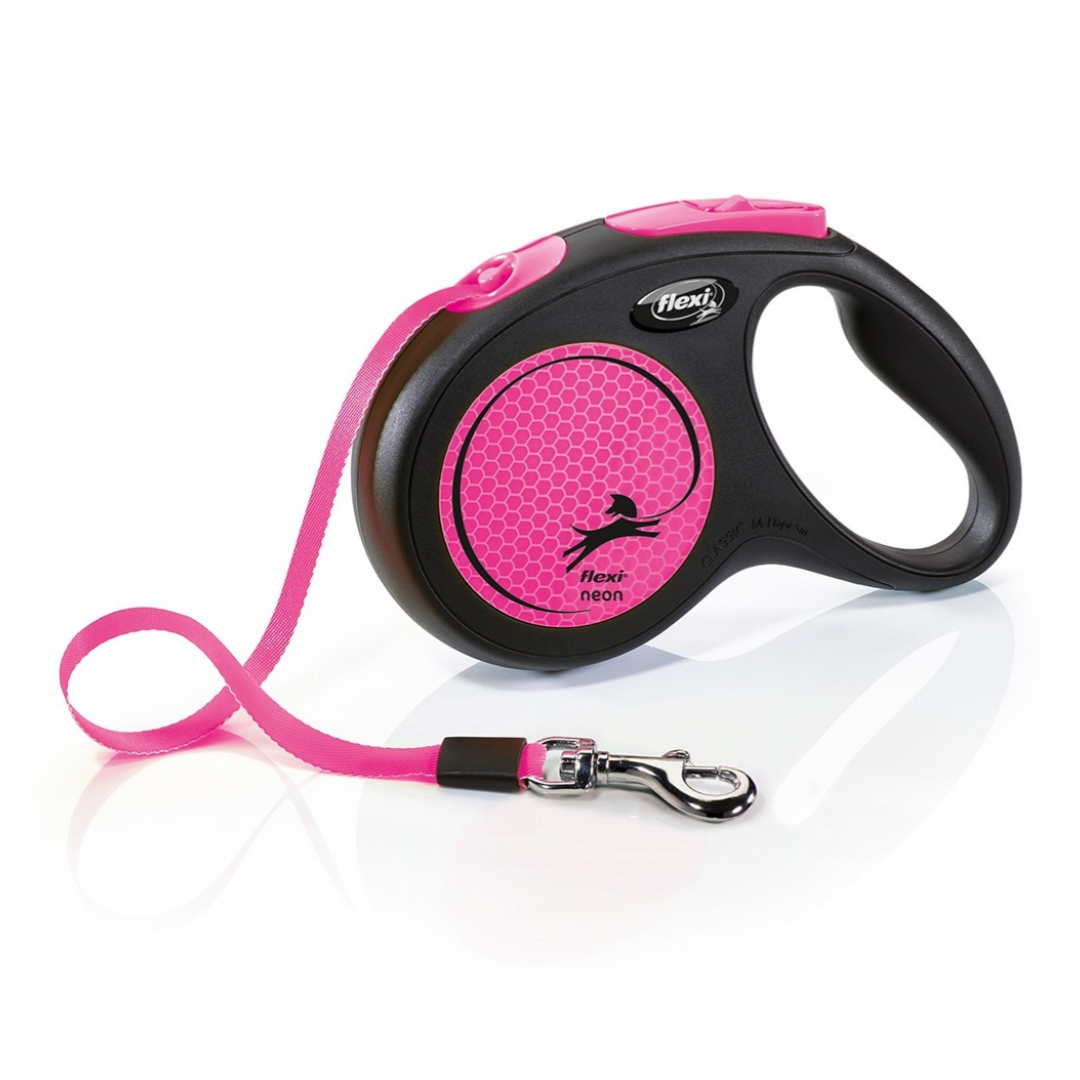 FLEXI NEON M LENTE PINK 5M 25KG izvelkama inercijas pavada suņiem